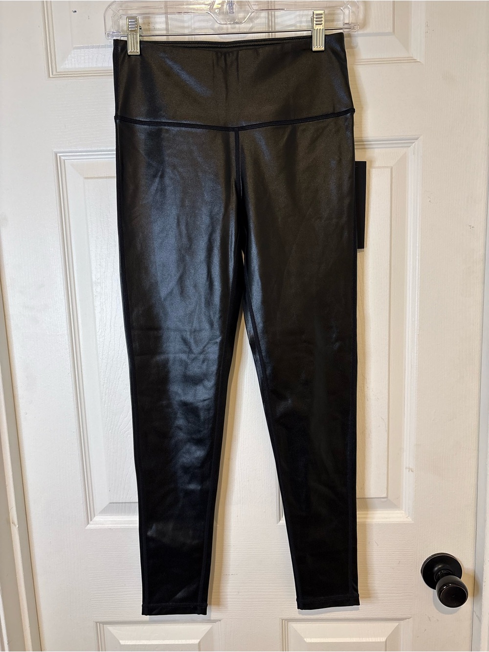 Mono B Black High-Shine Faux Leather Leggings